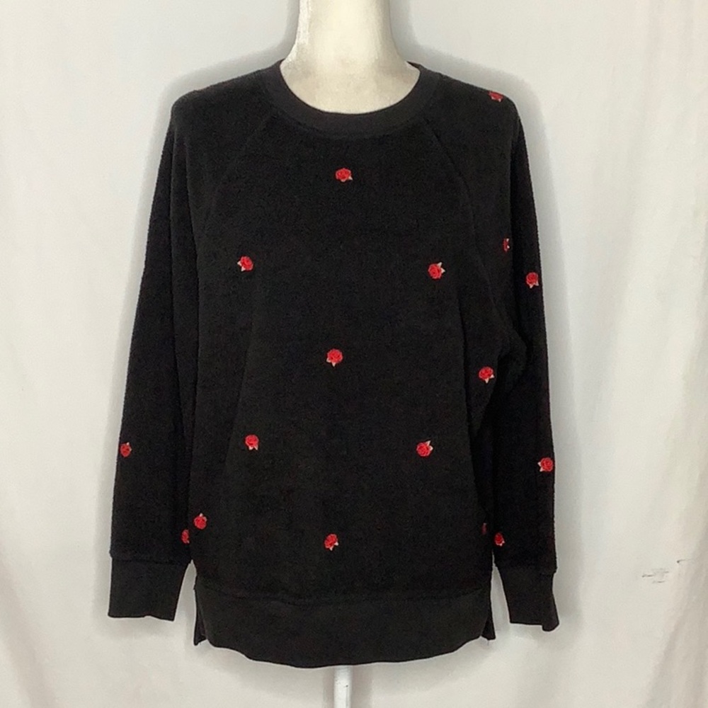 PINK Victoria’s Secret Rose Embroidered Fleece Sweatshirt Size XS